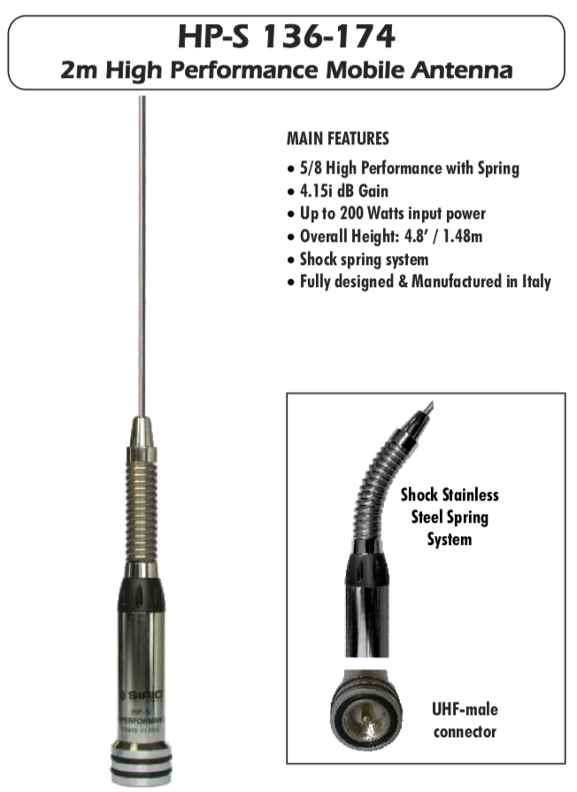 Sirio HP-S 136-174 2m High performance Tunable Antenna