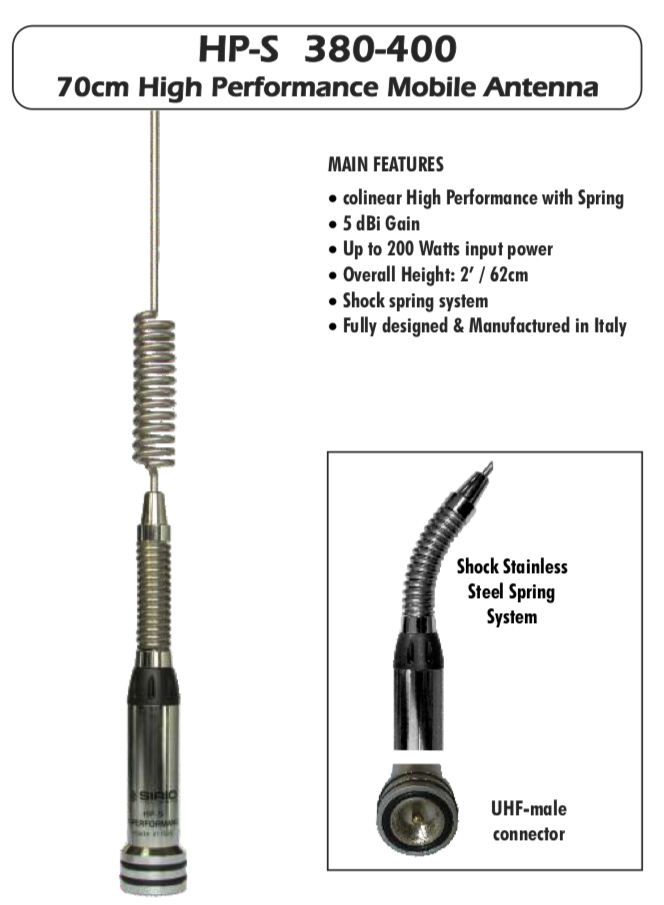 (image for) Sirio HP-S 380-400 TETRA High performance Tunable Antenna