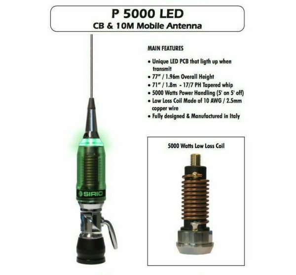 Sirio P 5000 LED 10m/CB Mobile Antenna